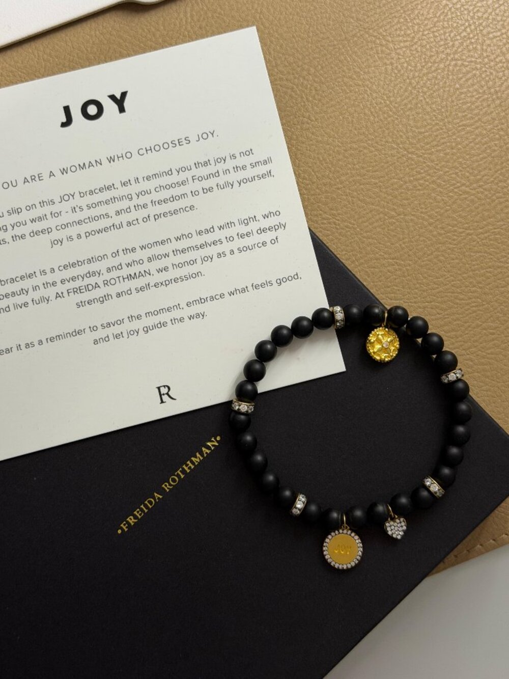 FREIDA ROTHMAN - JOY Sentiments Beaded Stretch Bracelet Black & Gold Jewelry